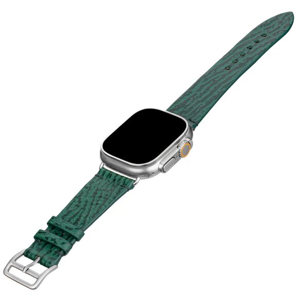 Slim Shark Leather Watch Band – Unisex Style - Forest Green Color - Picture 1 of 4